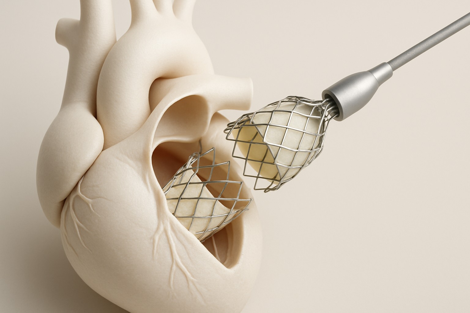 Transcatheter aortic valve replacement — illustrative scientific rendering